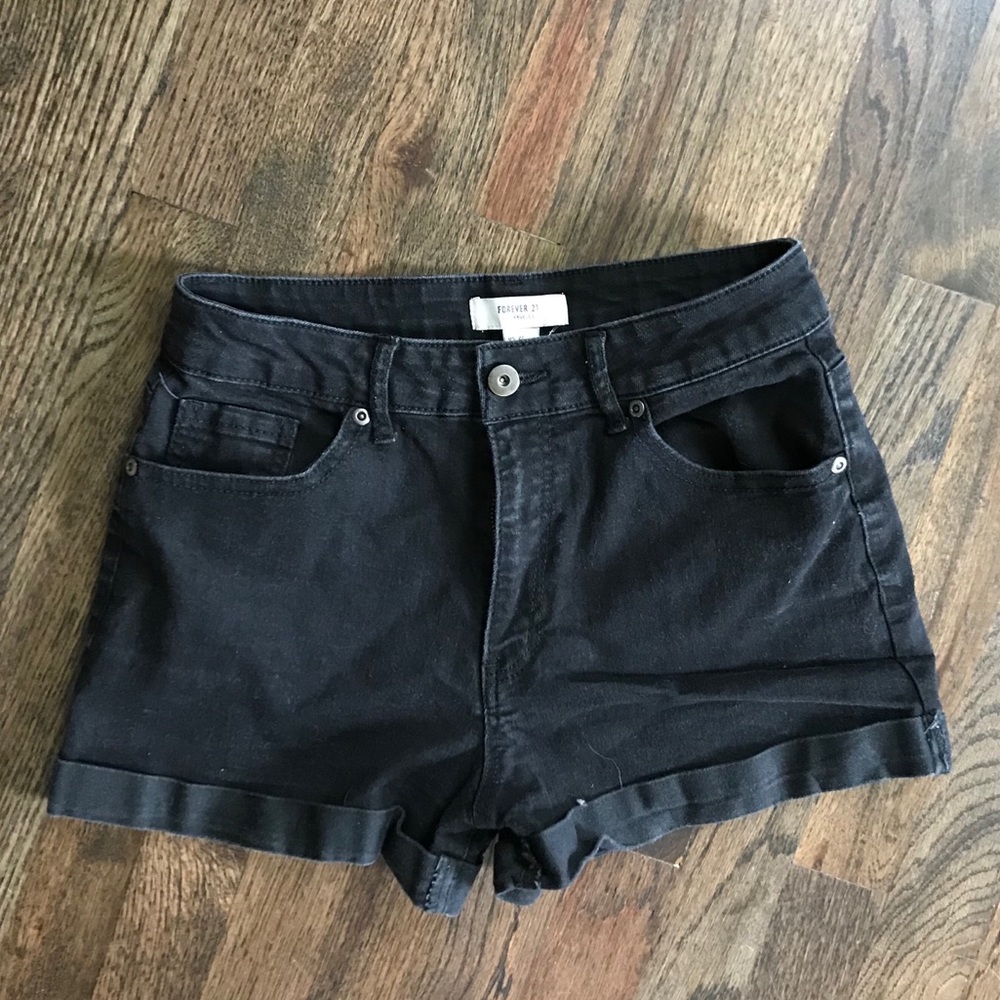 High Waisted Black Denim Shorts